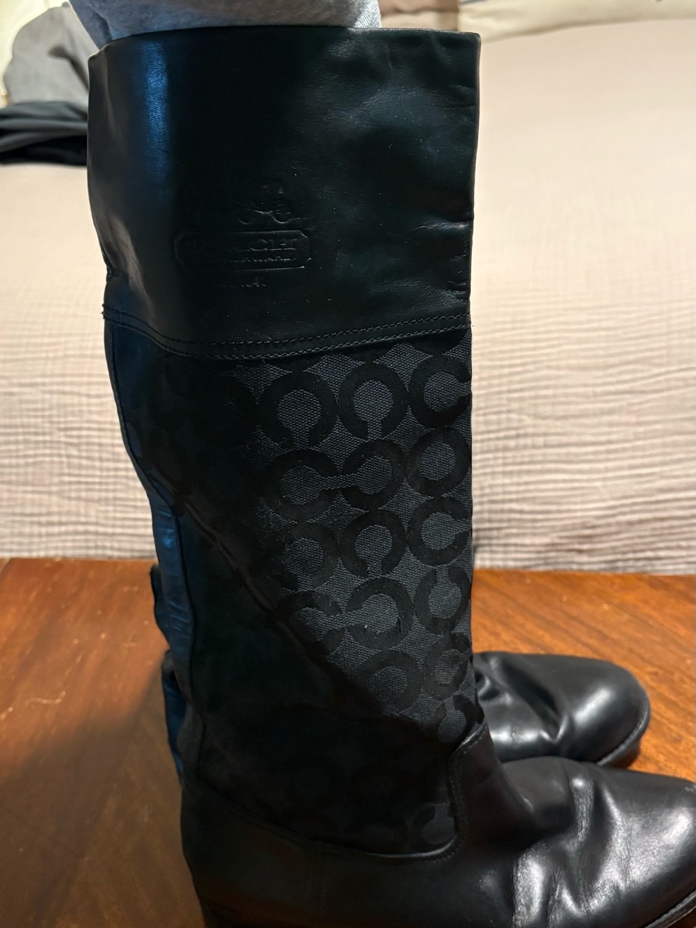Coach Black Signature Logo Tall Leather Boots